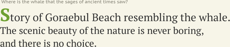 Where is the whale that the sages of ancient times saw? Story of Goraebul Beach resembling the whale. The scenic beauty of the nature is never boring, and there is no choice.